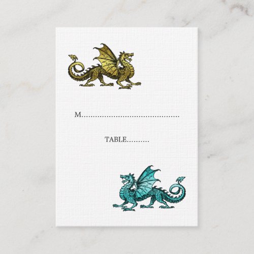 Gold Teal Dragon Wedding Place Card