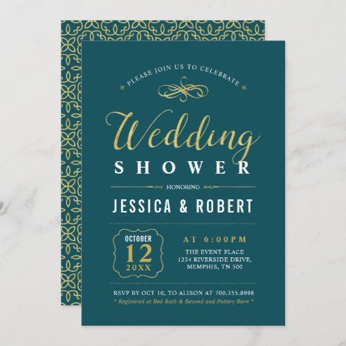 Gold  Teal  Elegant Couples Wedding Shower Invitation