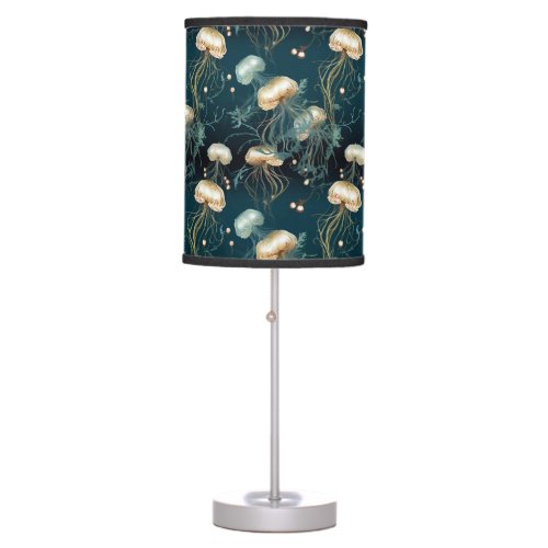 Gold  Teal Ethereal Jellyfish  Table Lamp