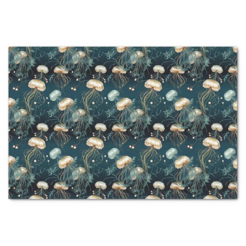 Gold  Teal Ethereal Jellyfish  Tissue Paper