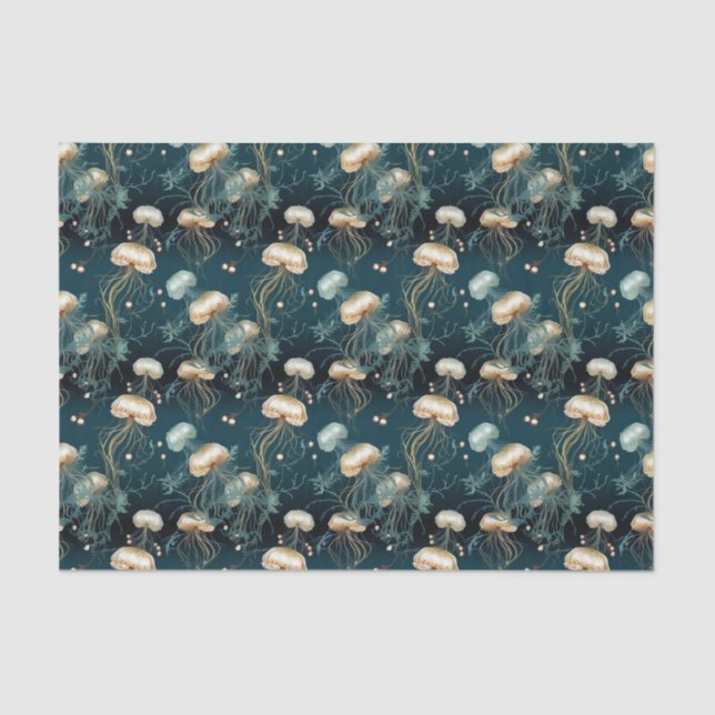 Gold & Teal Ethereal Jellyfish  Tissue Paper (Front)