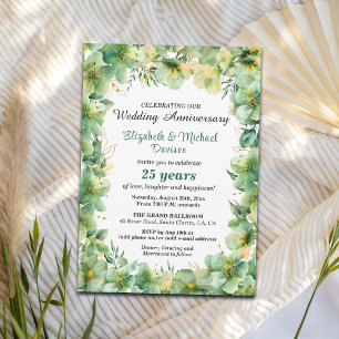 Gold Teal Floral 25th Wedding Anniversary Invitation