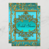 Gold & Teal Floral Damask Bridal Shower Invite (Front/Back)