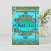 Gold & Teal Floral Damask Bridal Shower Invite (Standing Front)