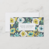 Gold Teal Floral Hair Stylist Business Cards (Front/Back)