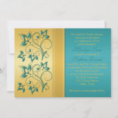 Gold, Teal Floral Monogram Wedding Invitation (Back)