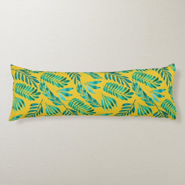 Gold Teal Foliage Leaves Chic Stylish Bedding Body Pillow (Front)