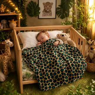Gold & Teal Glam Leopard Print Baby Blanket