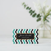 Gold, Teal Glitter, Black & White Chevron Pattern Business Card (Standing Front)