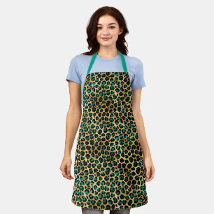Gold, teal leopard animal print metallic pattern apron