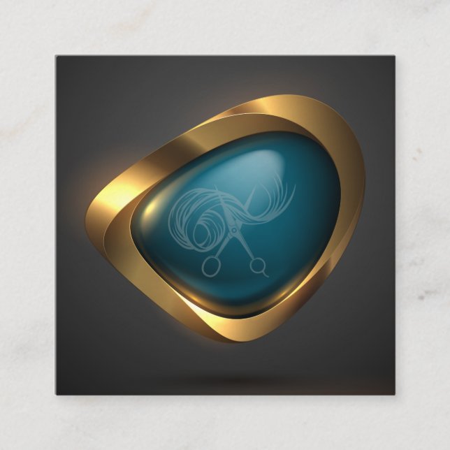  Gold Teal  Logo Modern  Hairdresser Stylist  Square Business Card (Front)