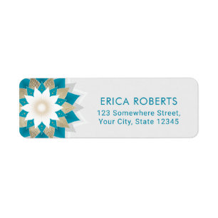 Gold & Teal Lotus Flower Mandala Elegant Label