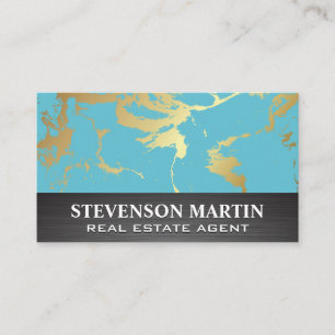 Gold Teal Marble Metallic Business Card