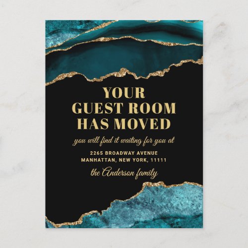 Gold Teal Marble New Address Moving Announcement Postcard