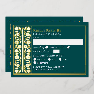 Gold Teal Medieval Sword Wedding RSVP Foil Invitation