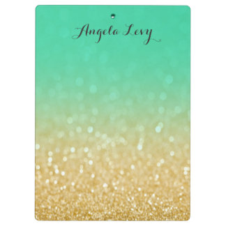 Gold & Teal Ombre Glitter Personalized Clip board