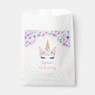 Gold Teal Pink Purple Unicorn 1st Birthday Favor Bag