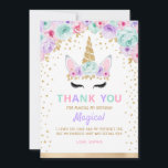 Gold Teal Pink Purple Unicorn 1st Birthday Thank You Card<br><div class="desc">Unicorn First Birthday Party Thank You Card. Cute design in faux glitter gold with floral accent. Purple,  teal,  pink gold and white. Perfect for a magical 1st bday celebration.</div>