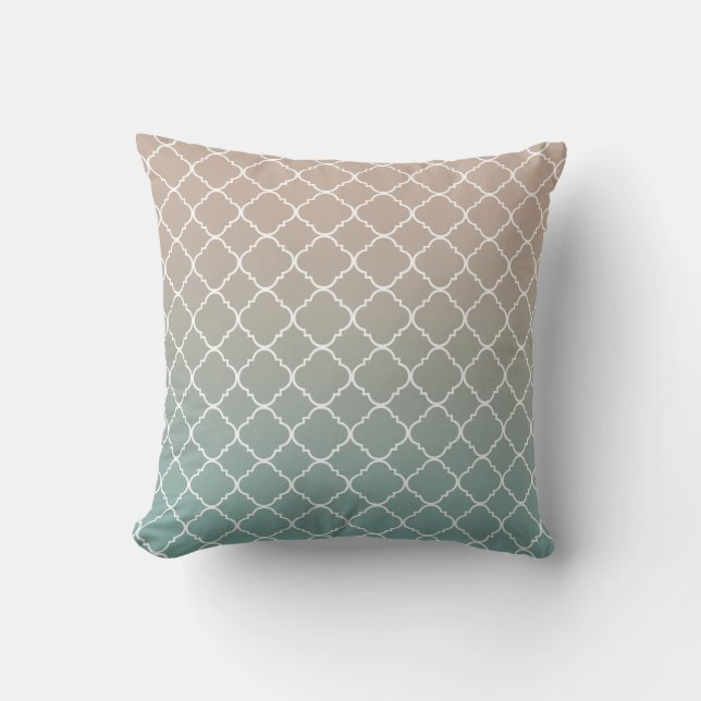 Gold Teal Quatrefoil Throw Pillow (Front)