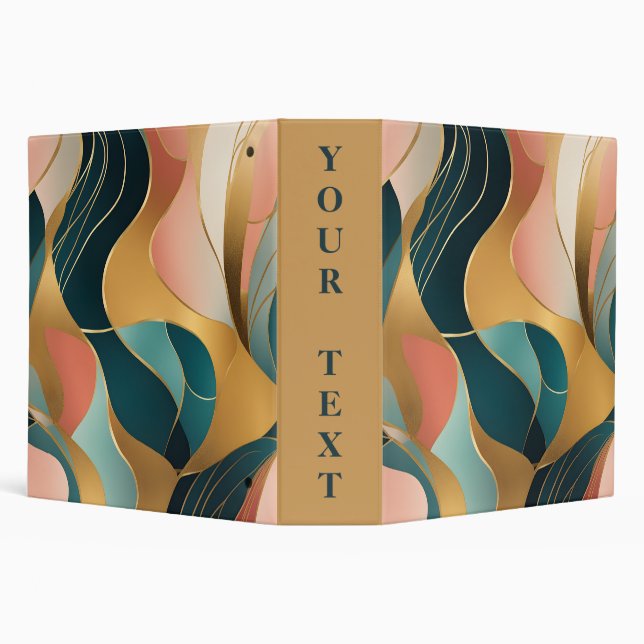 Gold Teal Rose Organic Shapes 3 Ring Binder (Background)
