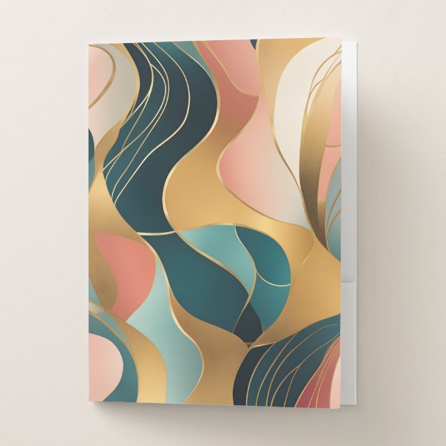 Gold Teal Rose Organic Shapes Pocket Folder (Front)