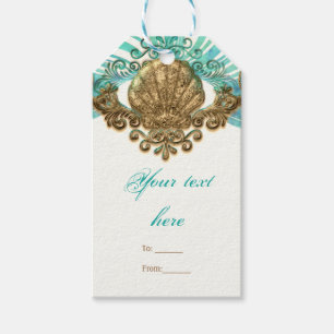 Gold & Teal Sea Shell Glam Beach Party Favor Gift Tags