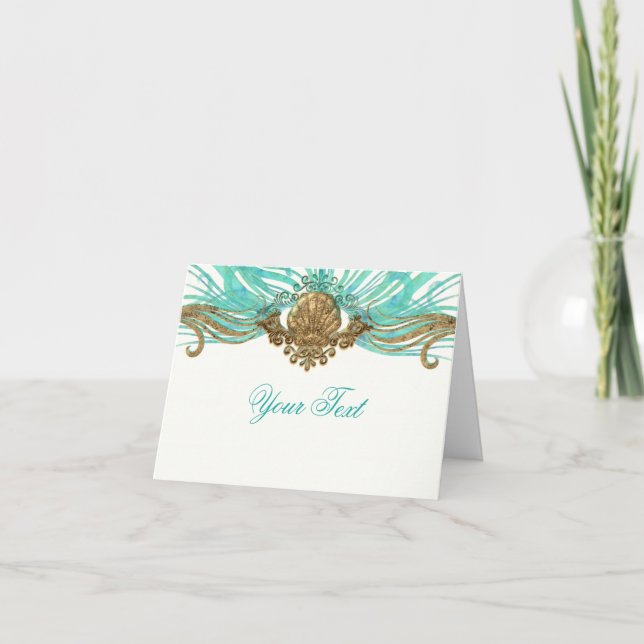 Gold & Teal Sea Shell Glam Beach Thank You Fold (Front)