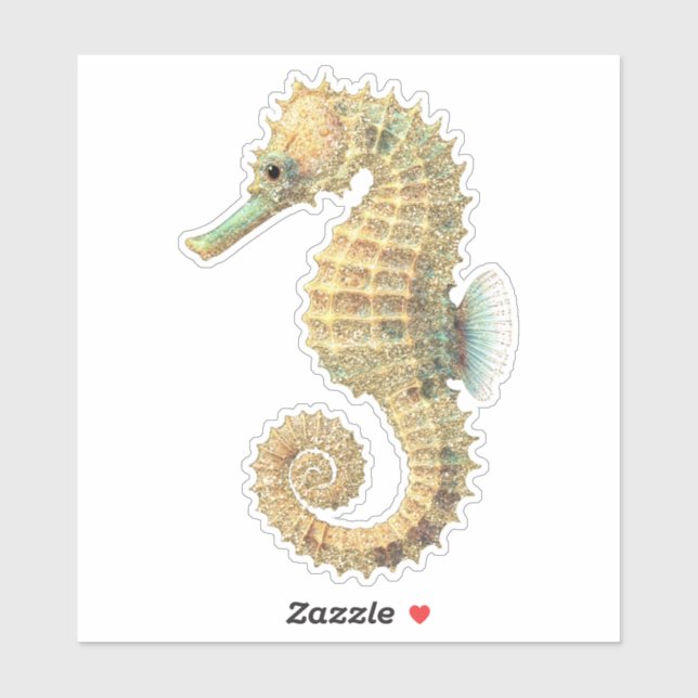 Gold Teal Seahorse Sticker (Sheet)