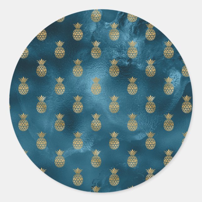 Gold Teal Shell Elegant Chic Stylish Classic Round Sticker (Front)