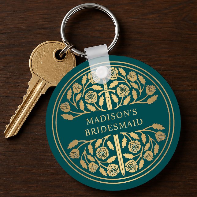 Gold Teal Sword Bridesmaid Royal Wedding Gift Keychain (Creator Uploaded)