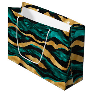 Gold Teal Tiger Stripes Glam Abstract Animal Large Gift Bag