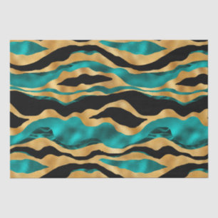 Gold Teal Tiger Stripes   Glam Abstract Animal Tissue Paper