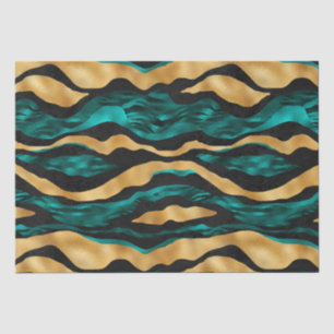 Gold Teal Tiger Stripes   Glam Abstract Animal Tissue Paper