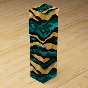 Gold Teal Tiger Stripes Glam Abstract Animal Wine Box