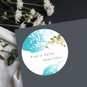 Gold Teal Underwater Fish  Nuts About Fishing Classic Round Sticker