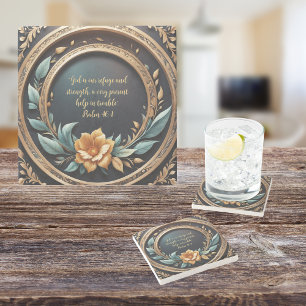 Gold Teal Verona Sunset Customizable Stone Coaster