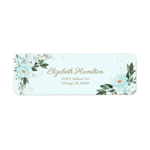 Gold Teal Watercolor Floral Bouquet Elegant Label