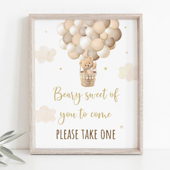 Gold Teddy Bear Balloon Baby Shower Favor Sign by LittlePrintsParties at Zazzle