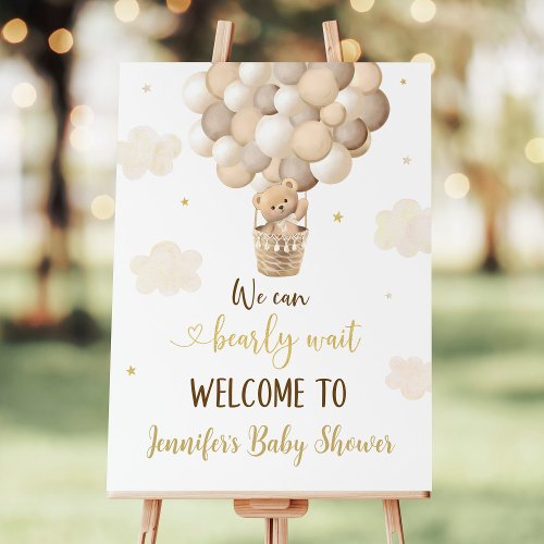 Gold Teddy Bear Balloons Baby Shower Welcome Foam Board