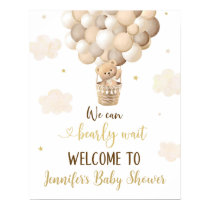 Gold Teddy Bear Balloons Baby Shower Welcome Poster
