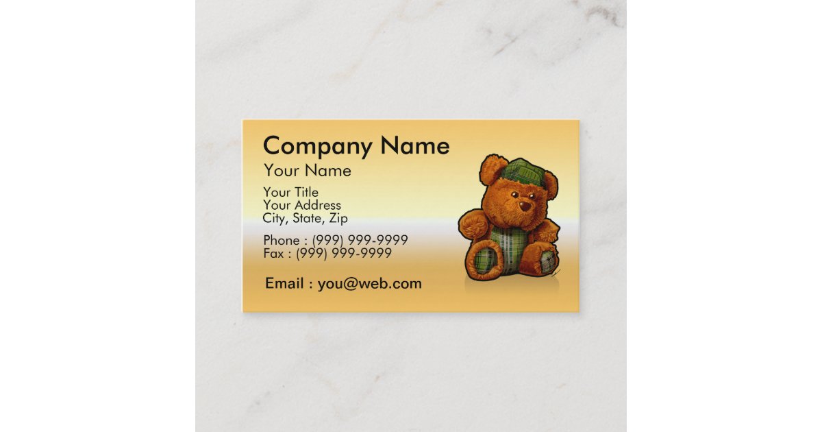 gold teddy bear business card | Zazzle