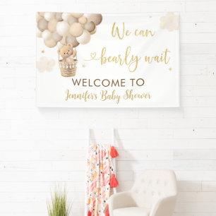 Gold Teddy Bear Hot Air Balloon Baby Shower Banner
