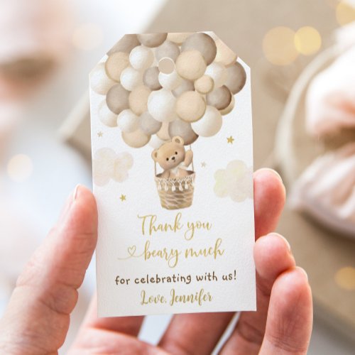 Gold Teddy Bear Hot Air Balloon Baby Shower Gift Tags