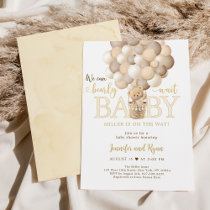 Gold Teddy Bear Hot Air Balloon Baby Shower Invitation