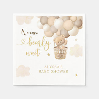 Gold Teddy Bear Hot Air Balloon Baby Shower Napkins