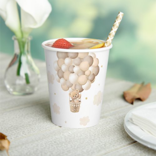 Gold Teddy Bear Hot Air Balloon Baby Shower Paper Cups