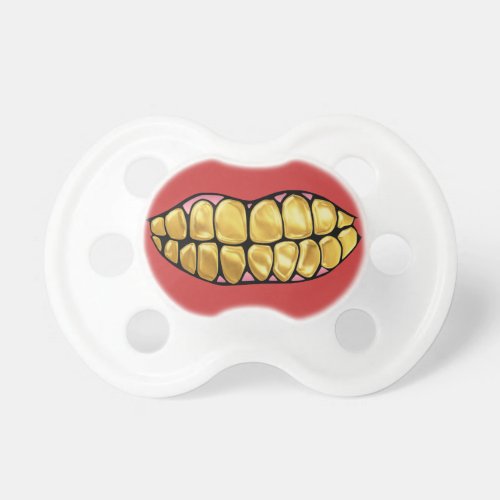 Gold Teeth Pacifier - That baby needs bling! Give that tot a gold grill with this pacifier and watch all of the other babies be jealous of your lil gangsta.