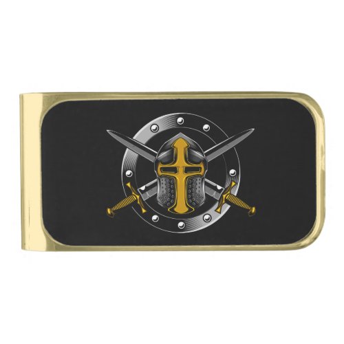 Gold Templar Knight with Crossed Swords Gold Finish Money Clip