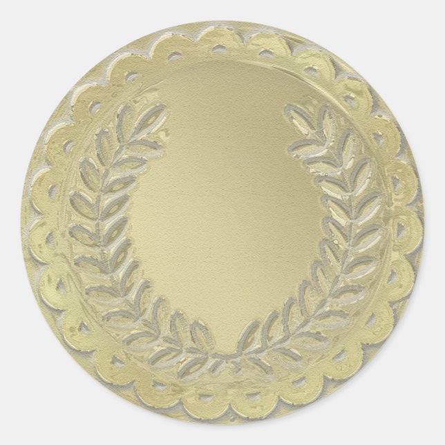 Gold Template Customize Laurel Wreath Classic Round Sticker (Front)