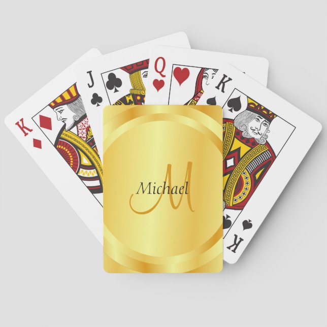 Gold Template Initial Monogram Modern Customize Poker Cards (Back)